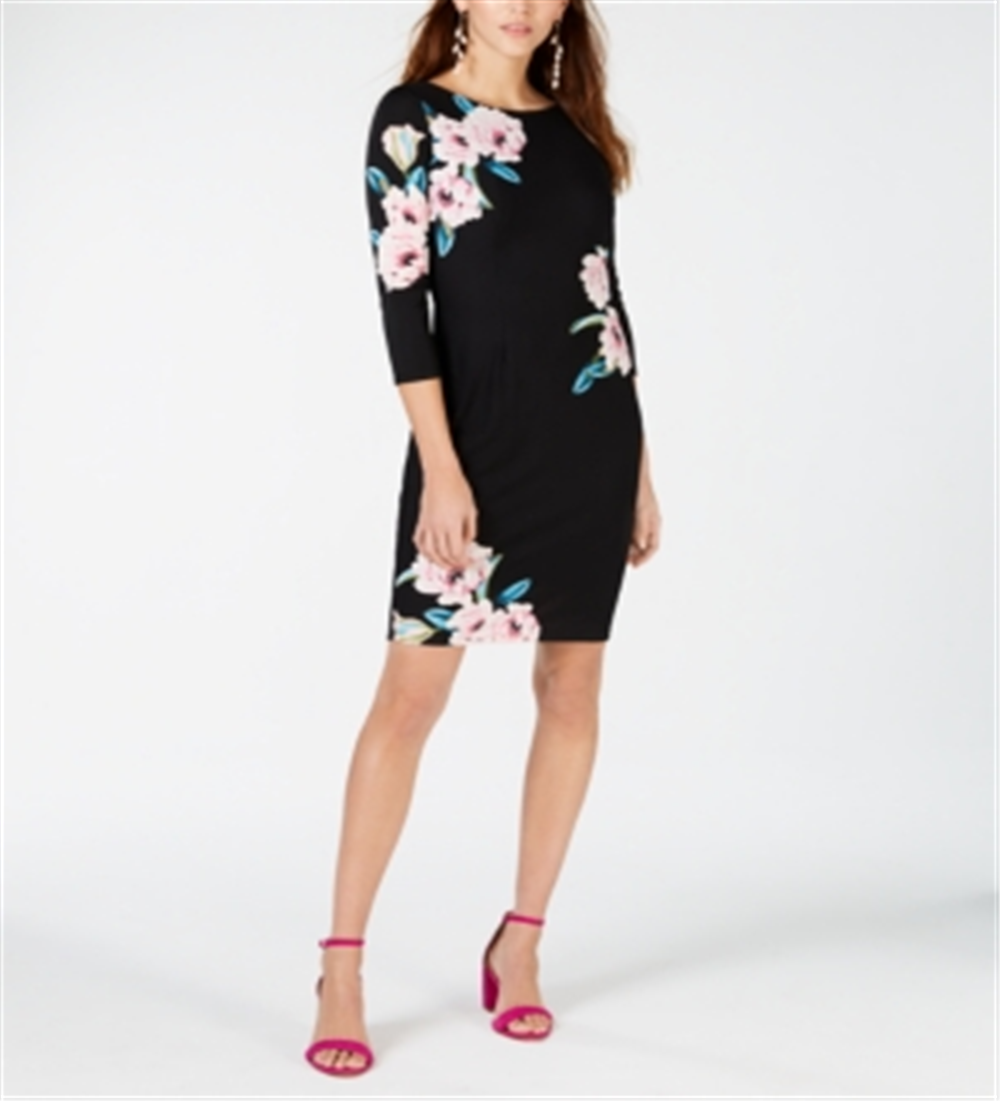 INC International Concepts Women's Floral Business Sheath Dress Black Size 2XL
