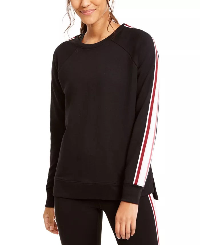Ideology Women's Striped Long Sleeve Crew Neck Top Black Size Large