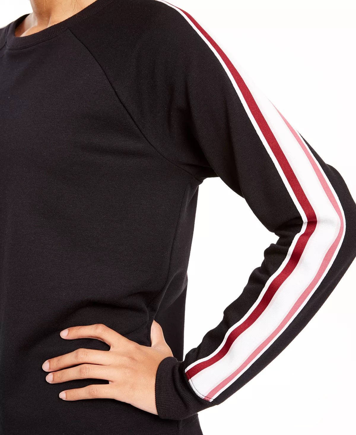 Ideology Women's Striped Long Sleeve Crew Neck Top Black Size Large