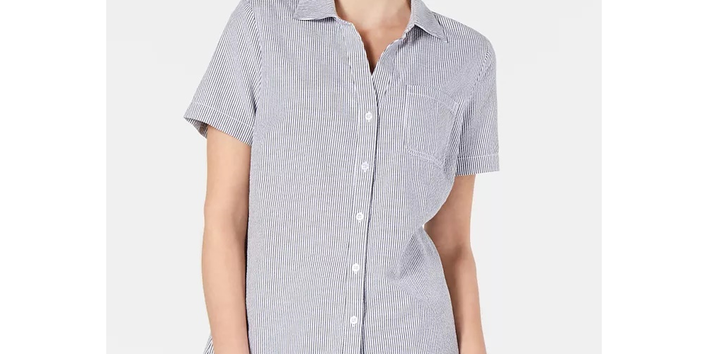 Karen Scott Women's Cotton Seersucker Shirt Blue Size Medium