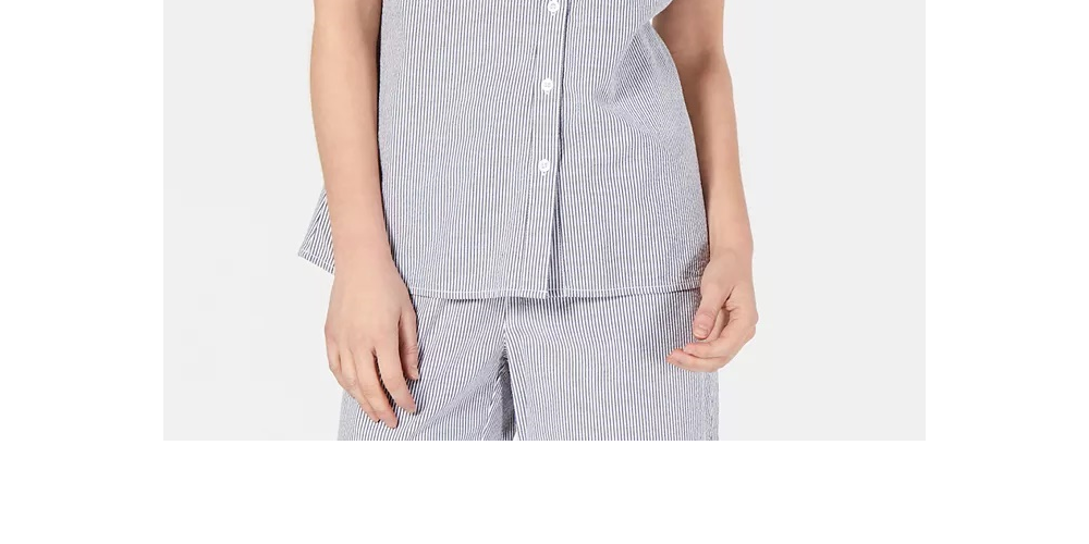 Karen Scott Women's Cotton Seersucker Shirt Blue Size Medium