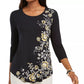JM Collection Women's Floral Scoop-Neck Top Gold Size X-Small
