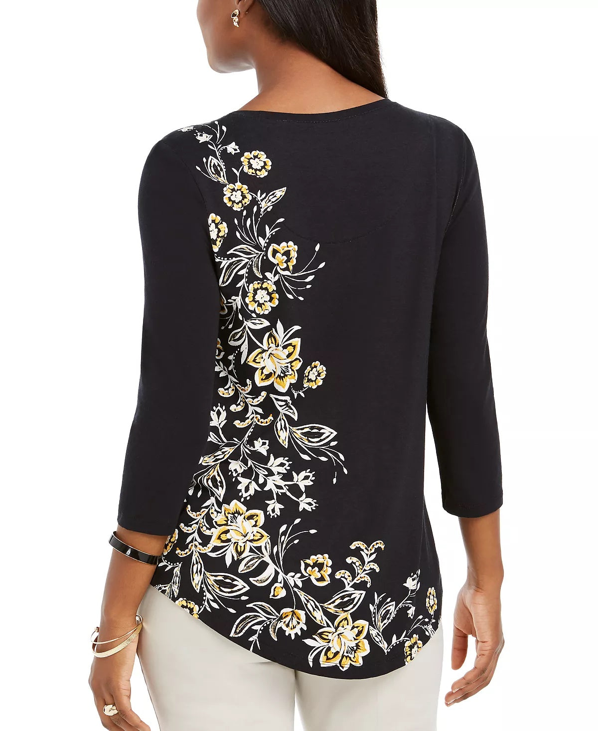 JM Collection Women's Floral Scoop-Neck Top Gold Size X-Small