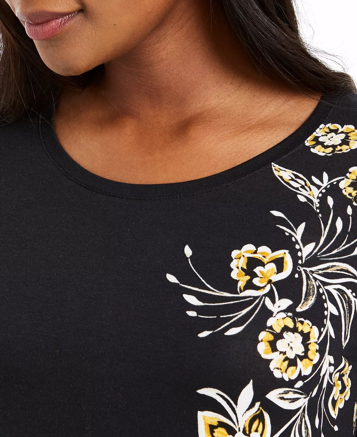 JM Collection Women's Floral Scoop-Neck Top Gold Size X-Small