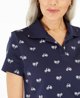 Karen Scott Women's Bike Print Polo Shirt Blue Size X-Large