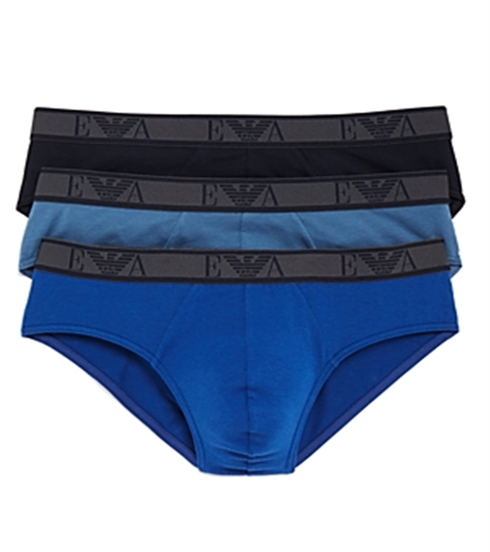 Emporio Armani Men's Monogram 3 Pack Brief Blue Size Large
