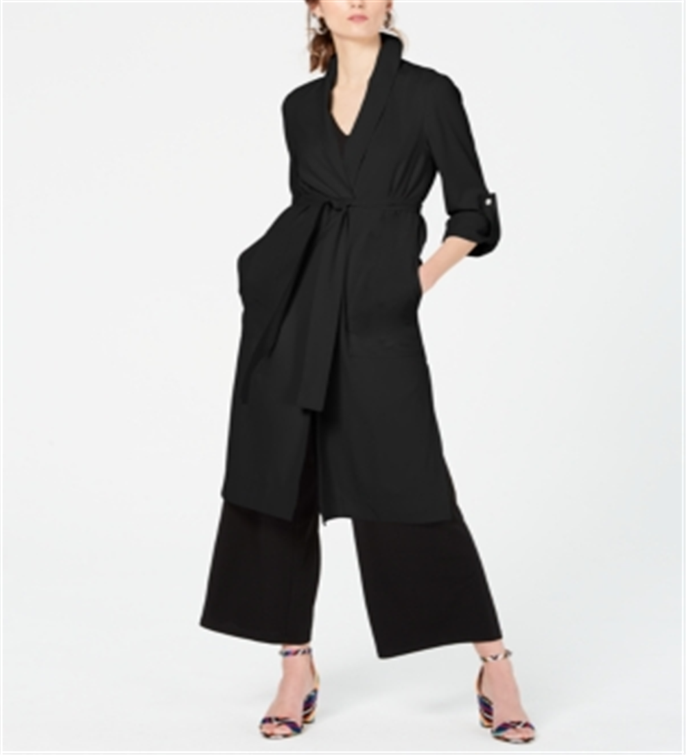 INC International Concepts Women's Belted Draped Trench Coat Black Size X-Large