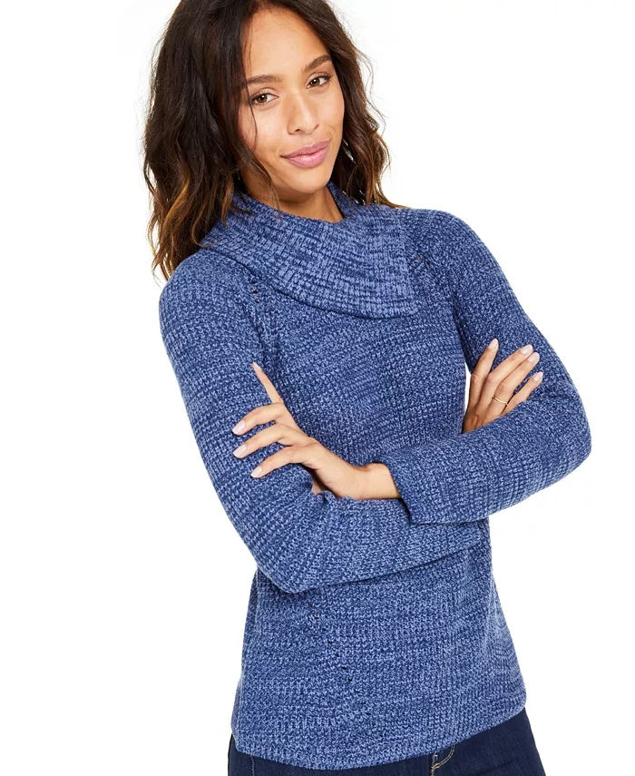 Style & Co Women's Pointelle-Knit Sweater Blue Size Small