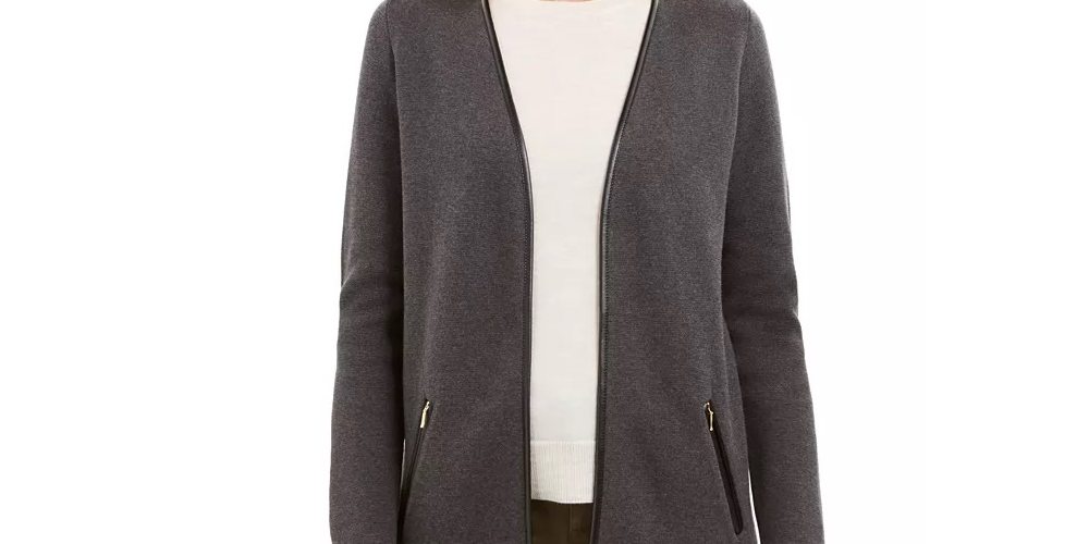 Charter Club Women's Petite Milano Cotton Completer Sweater Gray Size Petite Small