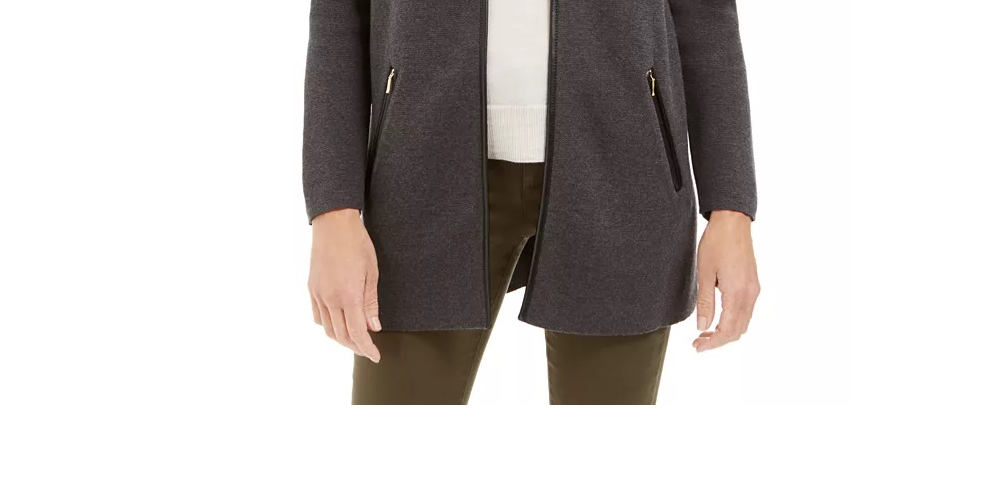 Charter Club Women's Petite Milano Cotton Completer Sweater Gray Size Petite Small