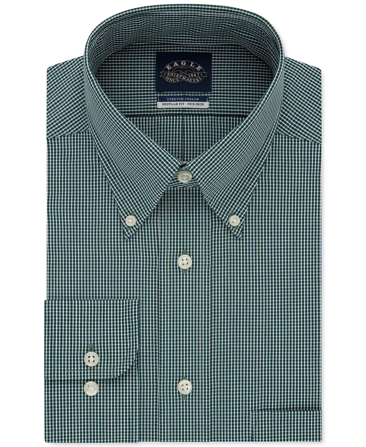 Eagle Men's Classic/Regular-Fit Non-Iron Flex Collar Check Dress Shirt Green Size 15X32-33