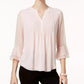 Charter Club Women's Petite Double Ruffle Solid Pintuck Top Pink Size Petite XL