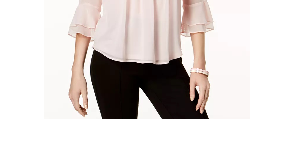 Charter Club Women's Petite Double Ruffle Solid Pintuck Top Pink Size Petite XL