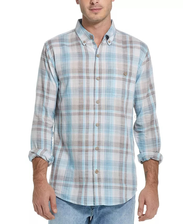 Weatherproof Vintage Men's Regular-Fit End-On-End Plaid Shirt Blue Size XXX-Large