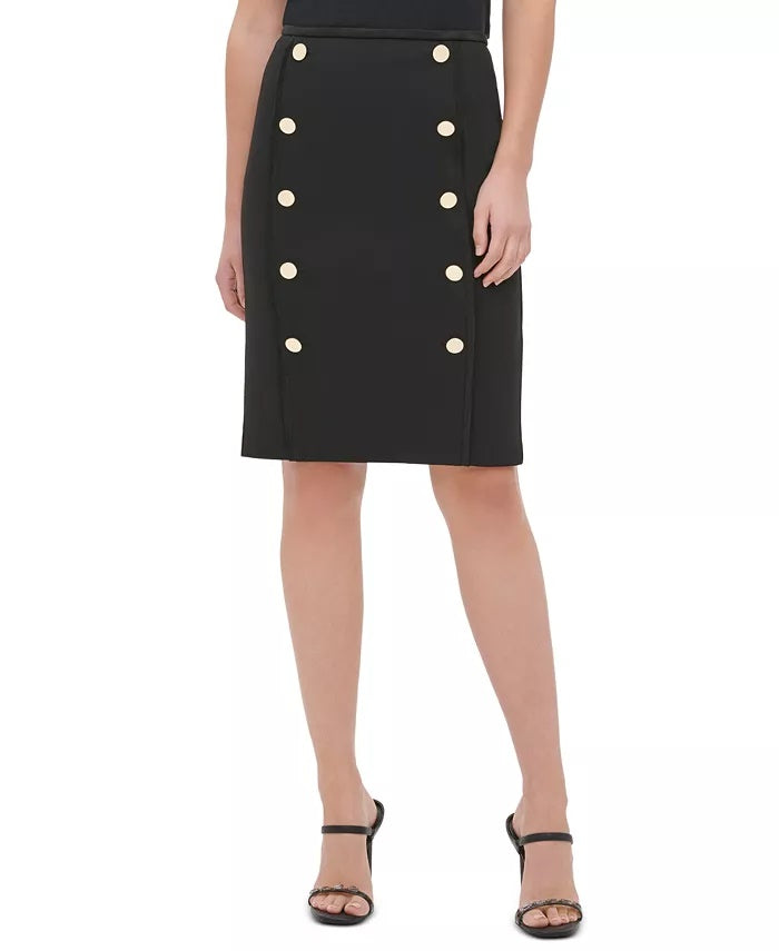 Calvin Klein Women's Button-Trim Pencil Skirt Black Size 2