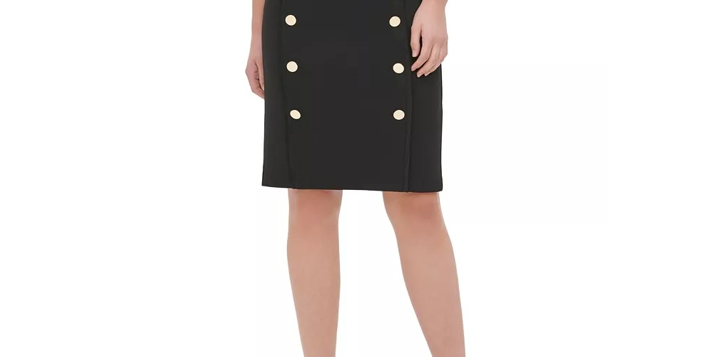 Calvin Klein Women's Button-Trim Pencil Skirt Black Size 2