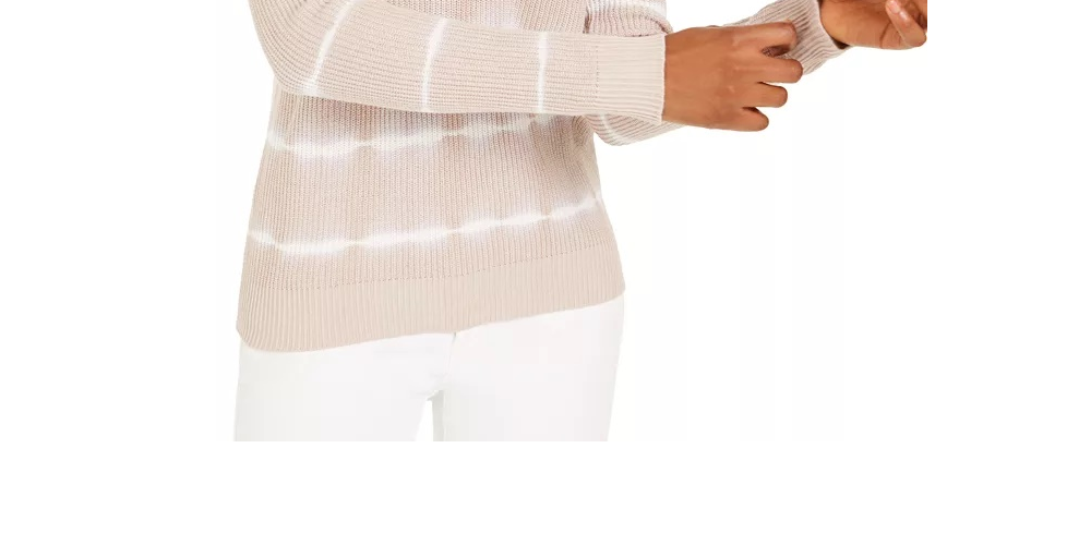 INC International Concepts Women's Patterned Long Sleeve Jewel Neck Sweater Beige Size Large