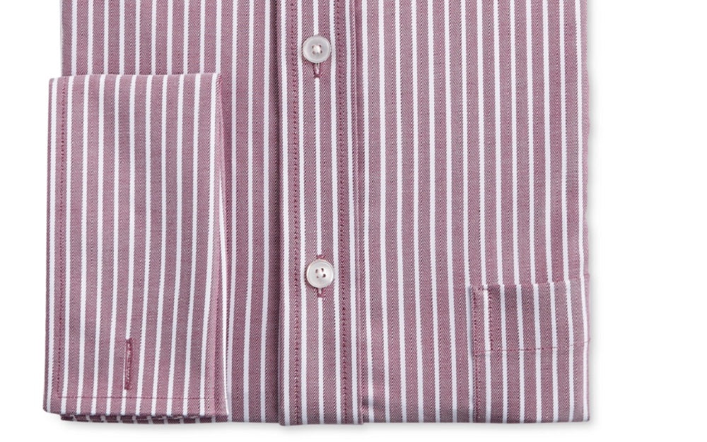 Tasso Elba Men's Burgundy Striped Collared Classic Fit Non Iron Dress Shirt Red Size 17- 32/33