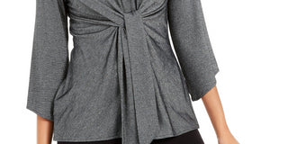 Alfani Women's Metallic Tie Front Top Gray Size Large