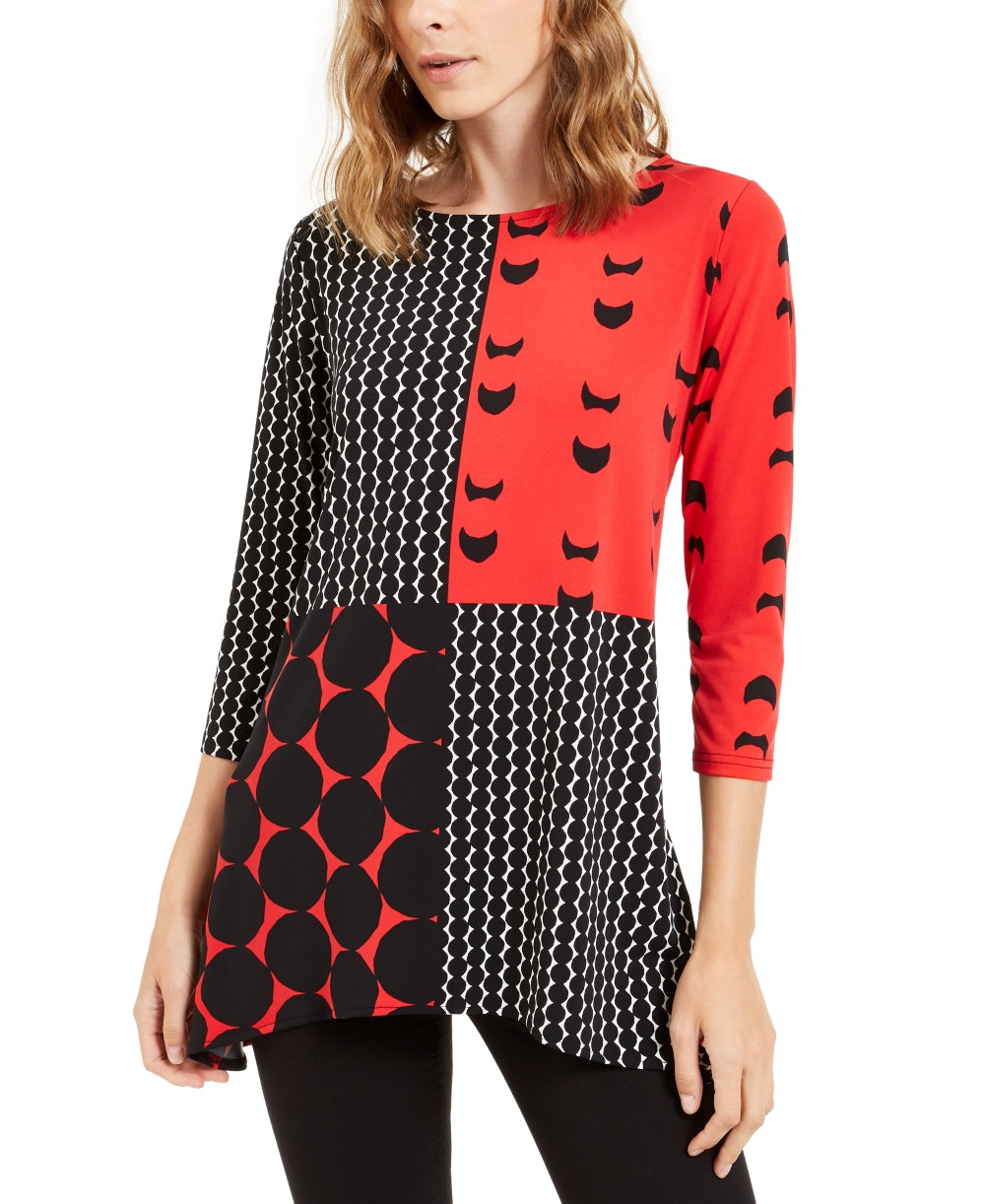 Alfani Women's Printed High Low Tunic Red Size X-Small