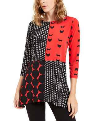 Alfani Women's Printed High Low Tunic Red Size X-Small