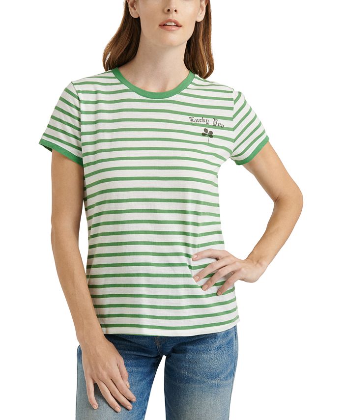 Lucky Brand Men's Short Sleeve Crew Neck Lucky You Striped Tee Green Size XL