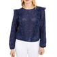 INC International Concepts Women's Ruffled Eyelet Top Blue Size Medium