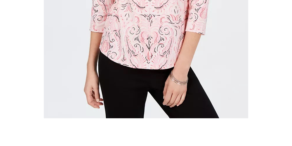 Charter Club Women's Pima Cotton Button Shoulder Printed Top  Pink Size S