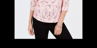 Charter Club Women's Pima Cotton Button Shoulder Printed Top  Pink Size S