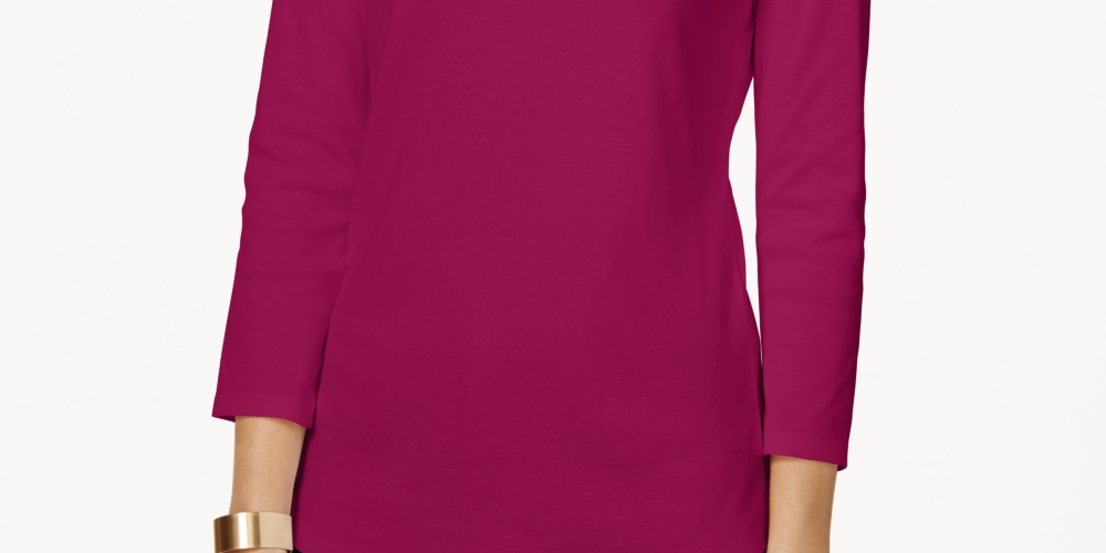 Charter Club Women's Pima Cotton Button Shoulder Top Red Size Petite Small