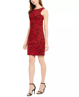 Calvin Klein Women's Printed Sheath Dress Red Size 6 Petite