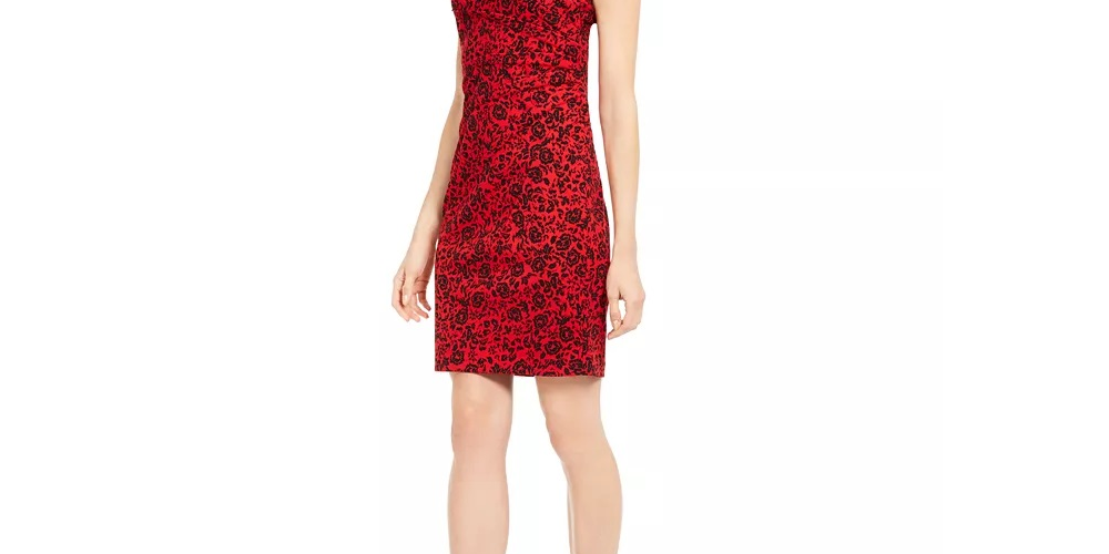 Calvin Klein Women's Printed Sheath Dress Red Size 6 Petite