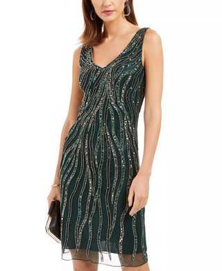 J Kara Women's Allover Sequin Sheath Dress Green Size 12