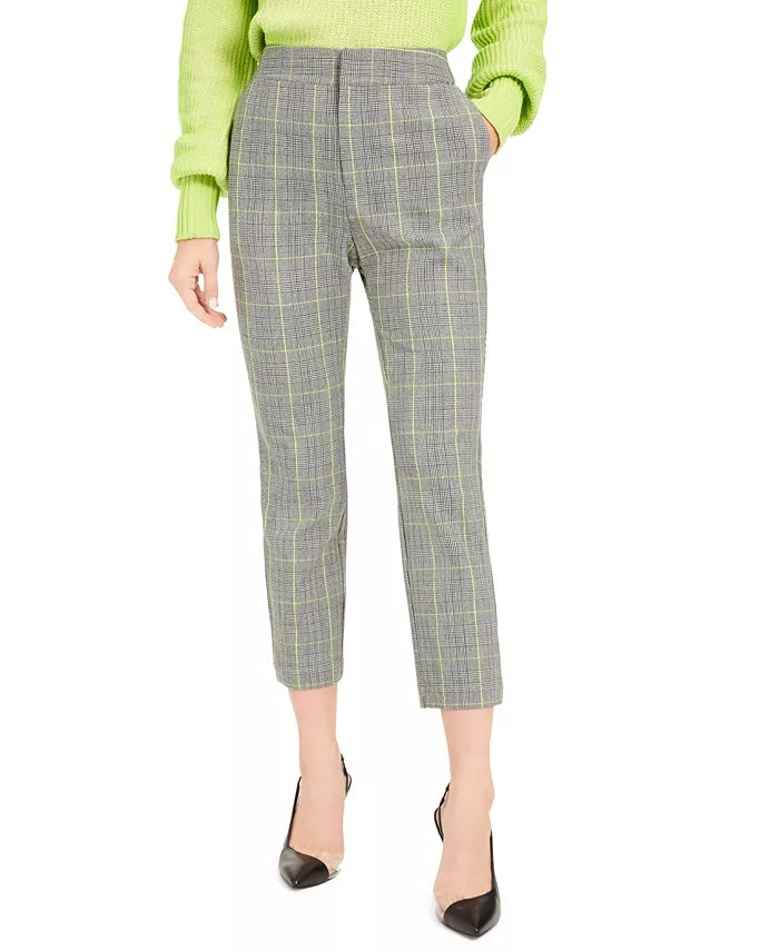 Bar III Women's Plaid Tapered Pants Grey Size 2