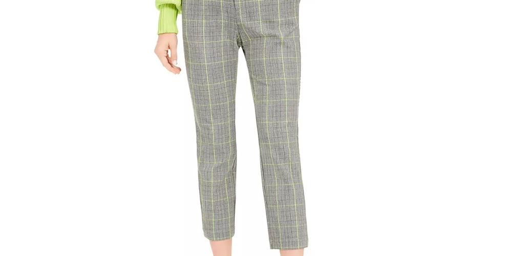 Bar III Women's Plaid Tapered Pants Grey Size 2