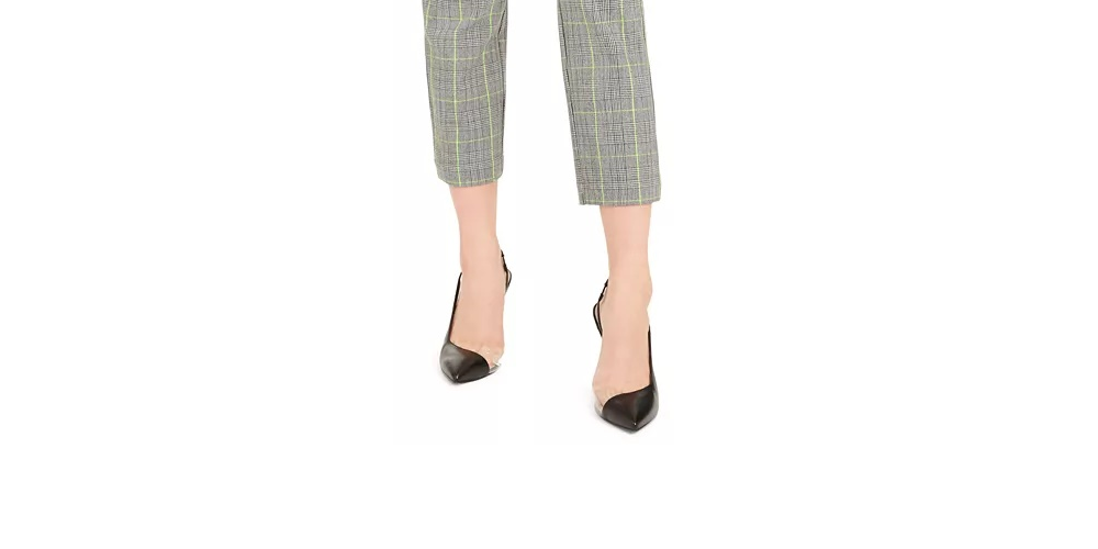 Bar III Women's Plaid Tapered Pants Grey Size 2