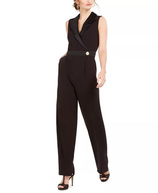 Vince Camuto Women's Embellished V Neck Straight Leg Jumpsuit Black Size 14