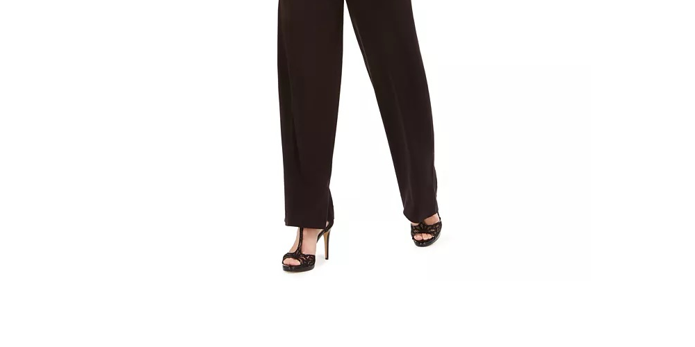 Vince Camuto Women's Embellished V Neck Straight Leg Jumpsuit Black Size 14