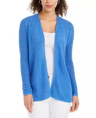 Charter Club Women's Open Front Pointelle Cardigan Blue Size Medium