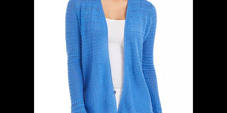 Charter Club Women's Open Front Pointelle Cardigan Blue Size Medium