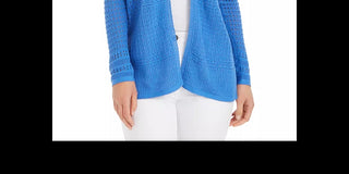 Charter Club Women's Open Front Pointelle Cardigan Blue Size Medium