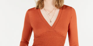 Freshman Junior's Hacci Knit Smocked Pullover Sweater Orange Size Small