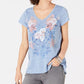 Style & Co Women's Floral Short Sleeve V Neck T-Shirt Blue Size Medium