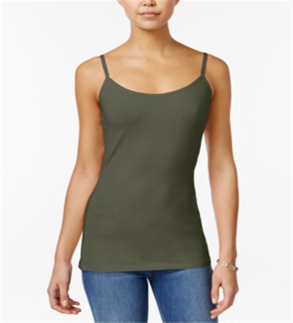 Planet Gold Women's Stretch Adjustable Spaghetti Strap Scoop Neck Tank Top Green Size Large