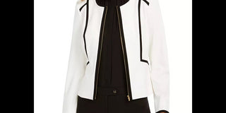 Calvin Klein Women's Piped Zip Front Jacket   White & Black Size 10