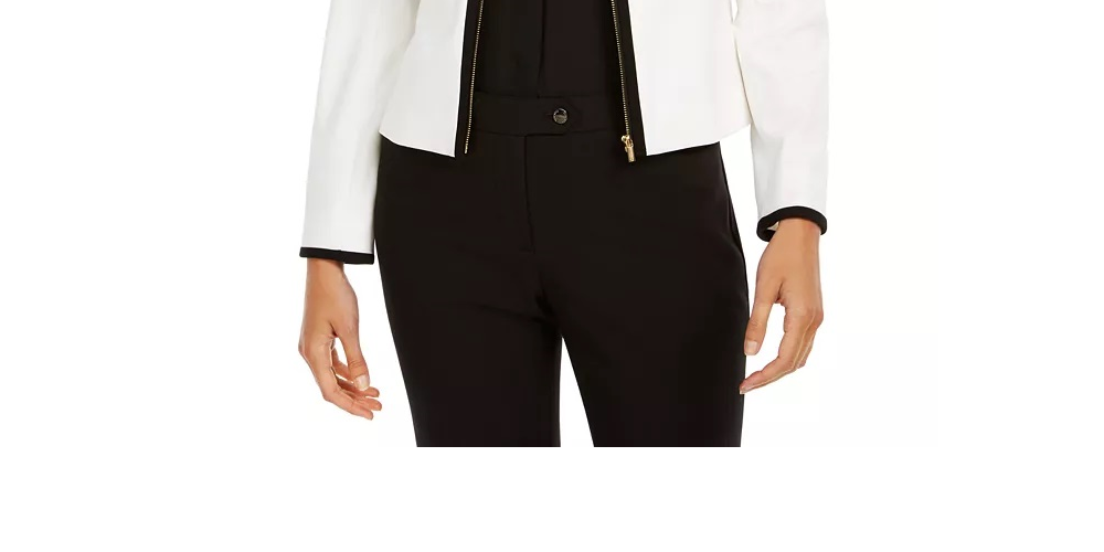 Calvin Klein Women's Piped Zip Front Jacket   White & Black Size 10