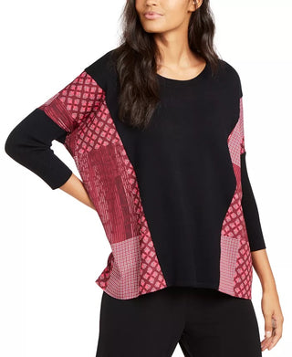 Alfani Women's Contrast Trim Poncho Sweater  Black Size XX-Large