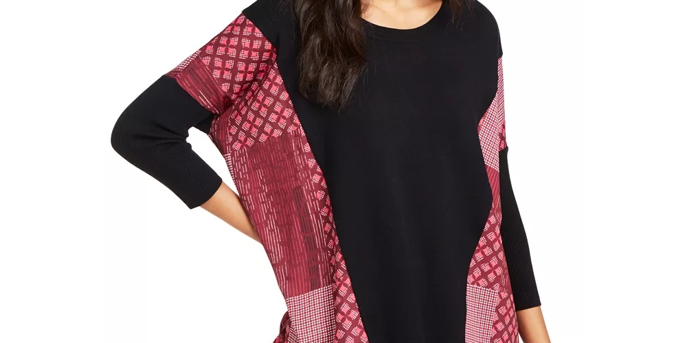 Alfani Women's Contrast Trim Poncho Sweater  Black Size XX-Large