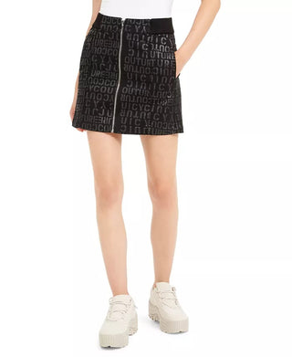 Juicy Couture Junior's Logo Printed Denim Mini Skirt Black Size 26