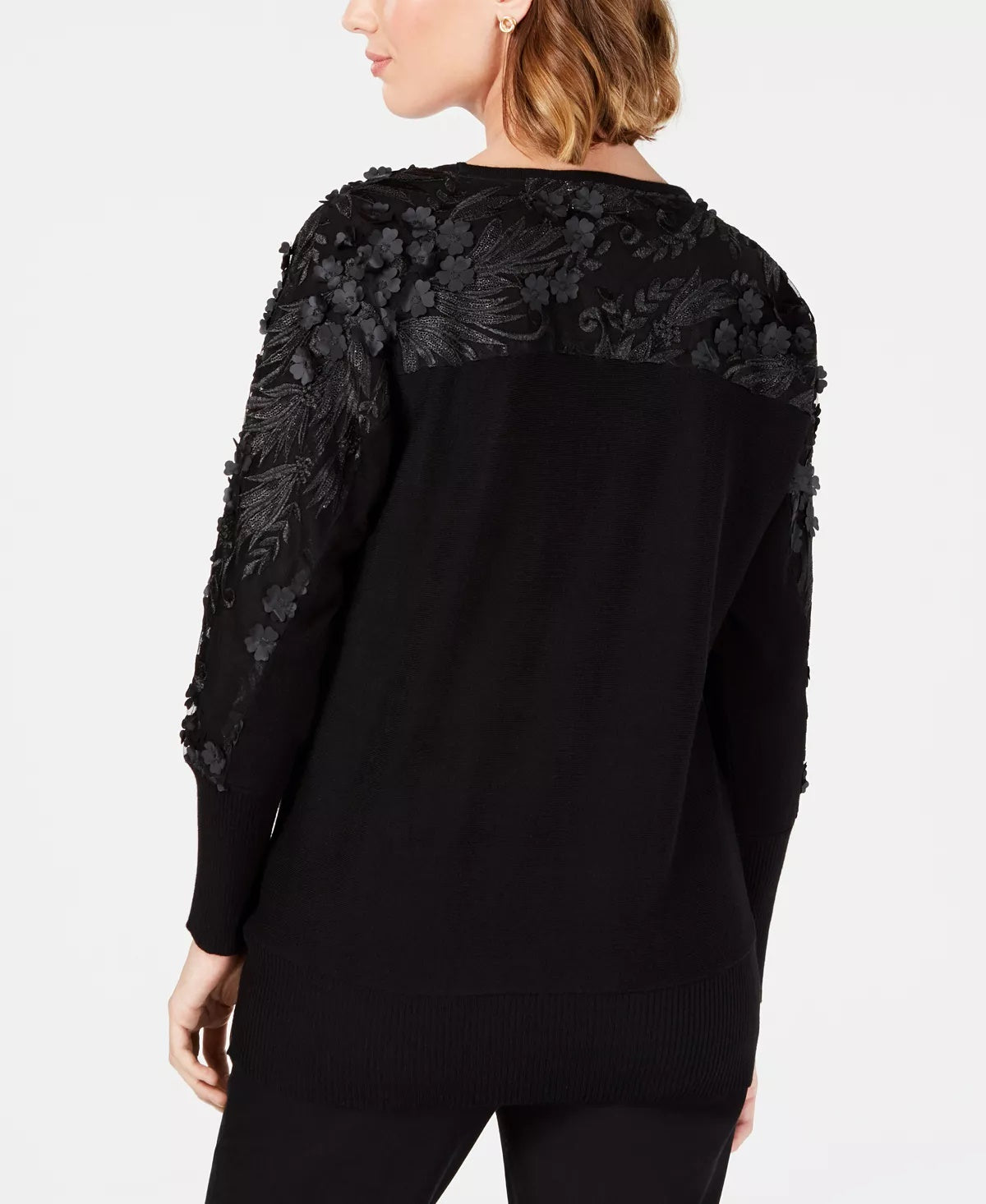 JM Collection Women's Embellished Mesh Sweater Black Size X-Small